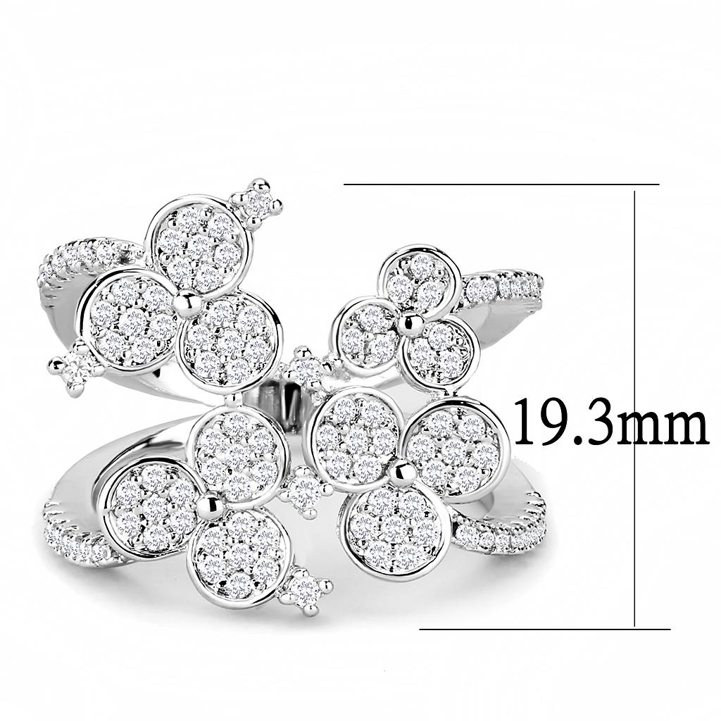 MA3W1447 - Rhodium Brass Ring with AAA Grade CZ  in Clear