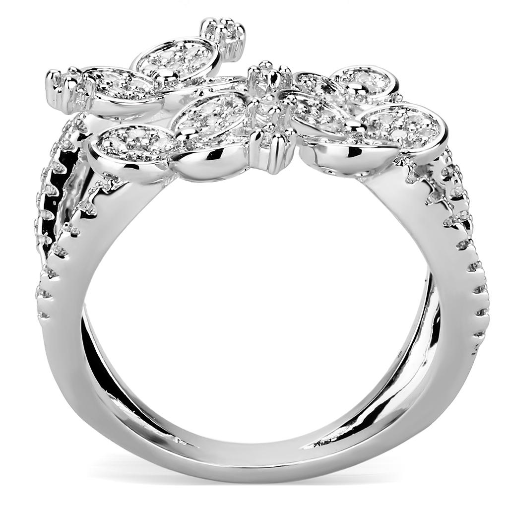 MA3W1447 - Rhodium Brass Ring with AAA Grade CZ  in Clear