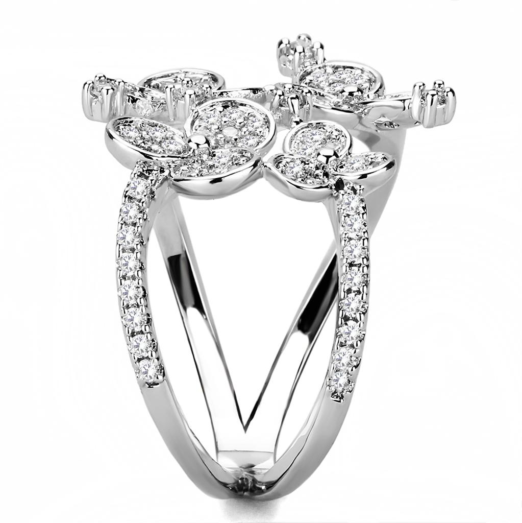 MA3W1447 - Rhodium Brass Ring with AAA Grade CZ  in Clear