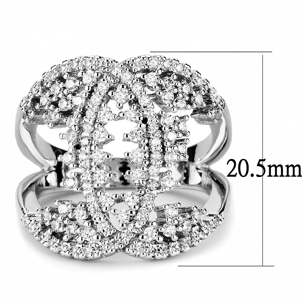 MA3W1448 - Rhodium Brass Ring with AAA Grade CZ  in Clear
