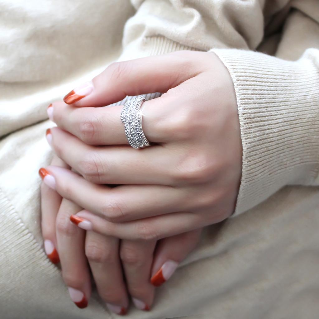 MA3W1449 - Rhodium Brass Ring with AAA Grade CZ  in Clear