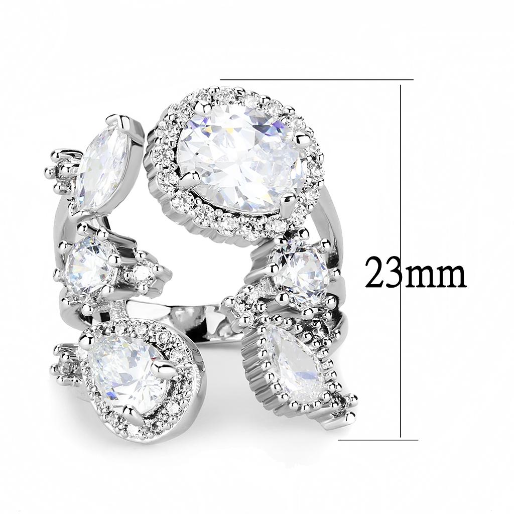 MA3W1454 - Rhodium Brass Ring with AAA Grade CZ  in Clear