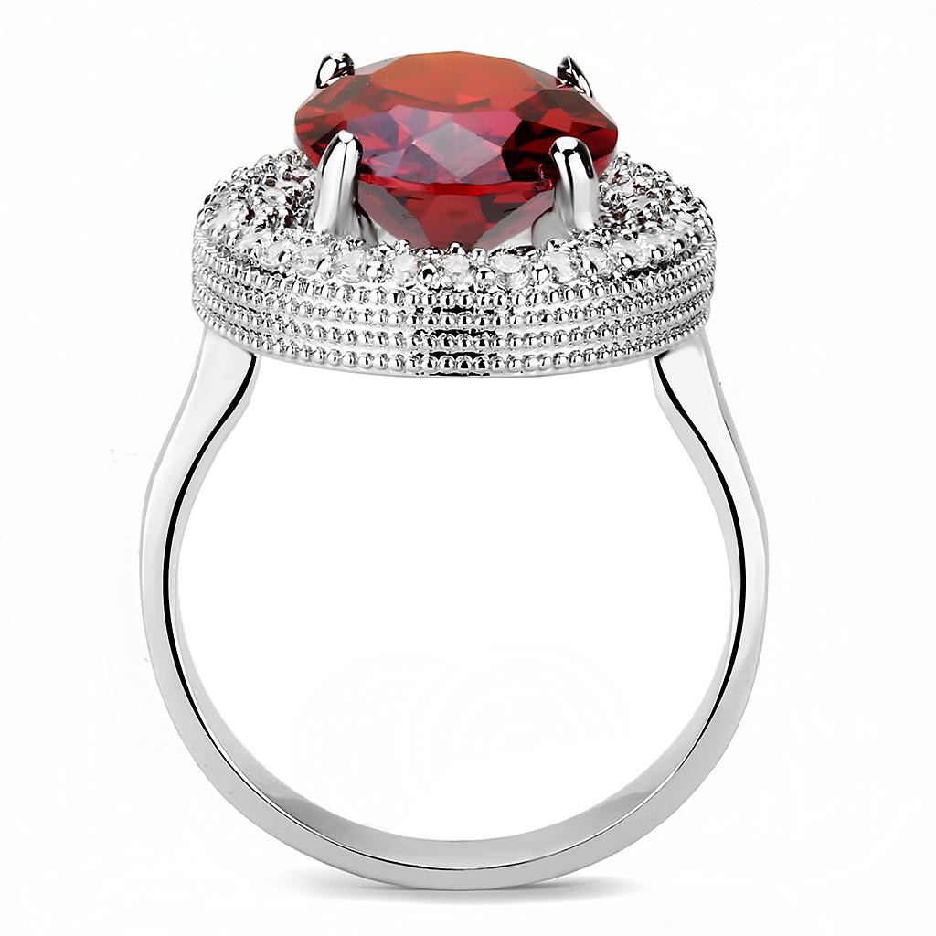 MA3W1455 - Rhodium Brass Ring with AAA Grade CZ  in Garnet