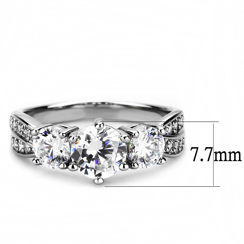 MA3W1456 - Rhodium Brass Ring with AAA Grade CZ  in Clear