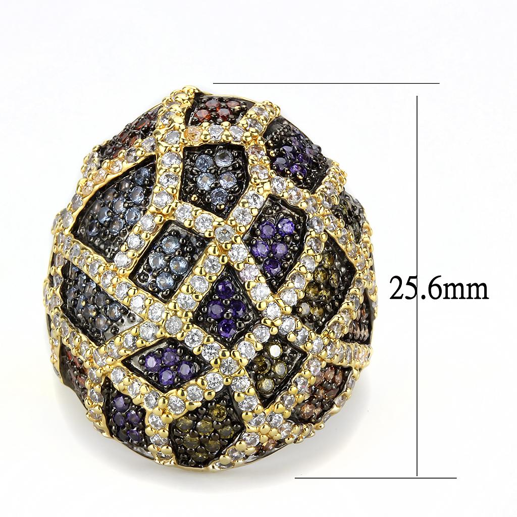 MA3W1461 - Gold+Ruthenium Brass Ring with AAA Grade CZ  in Multi Color