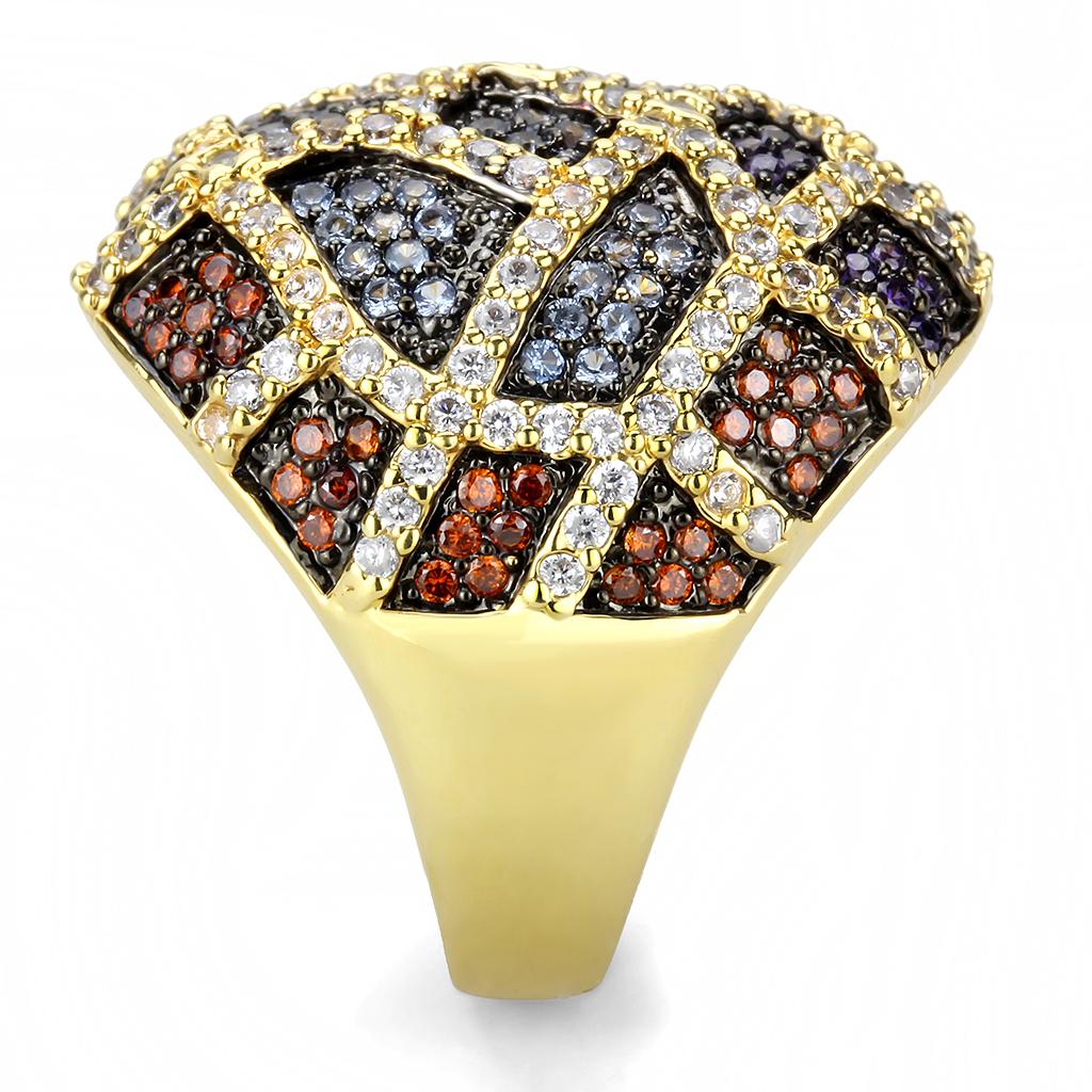 MA3W1461 - Gold+Ruthenium Brass Ring with AAA Grade CZ  in Multi Color