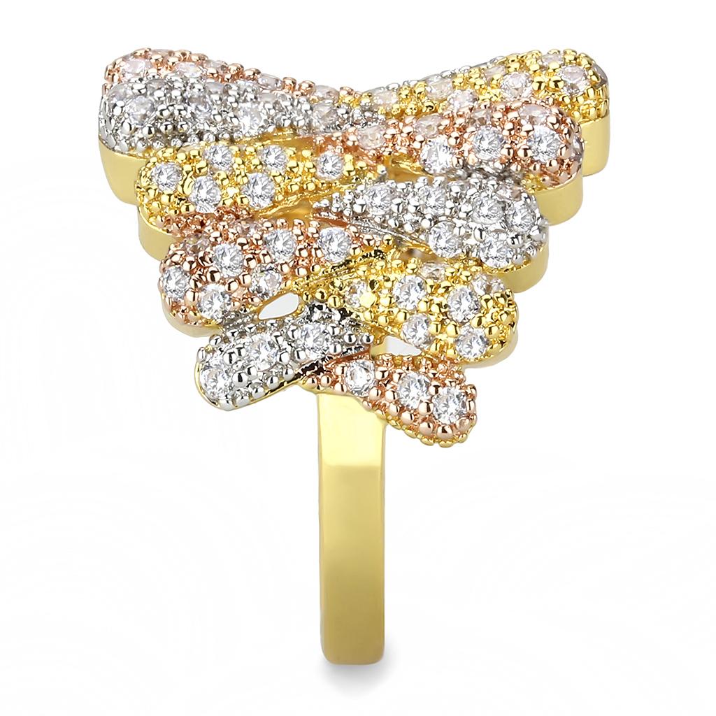 MA3W1462 - Tricolor Brass Ring with AAA Grade CZ  in Clear