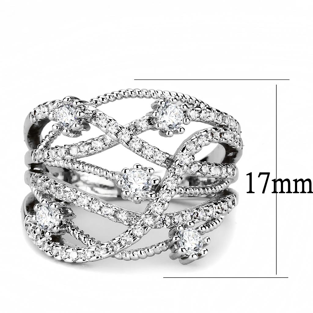 MA3W1463 - Rhodium Brass Ring with AAA Grade CZ  in Clear