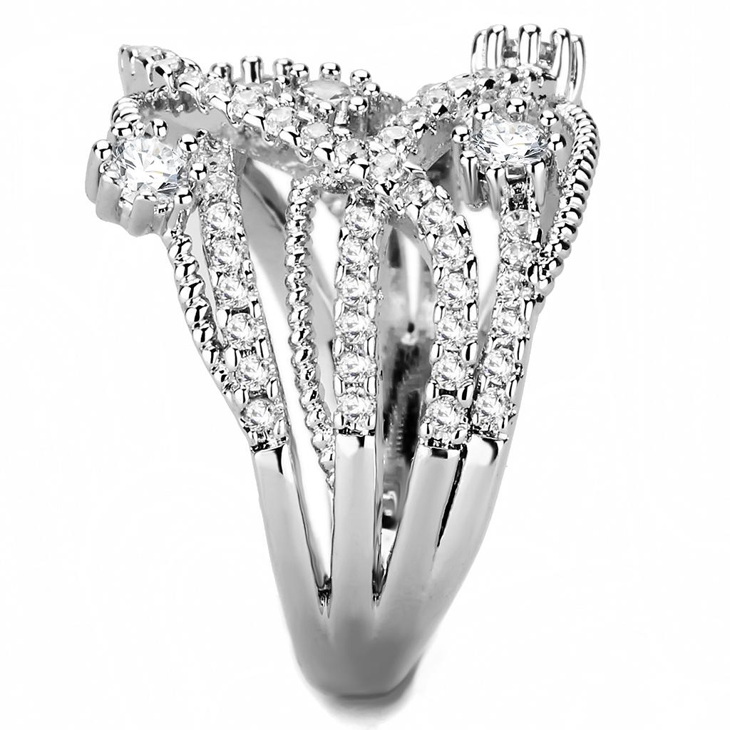 MA3W1463 - Rhodium Brass Ring with AAA Grade CZ  in Clear