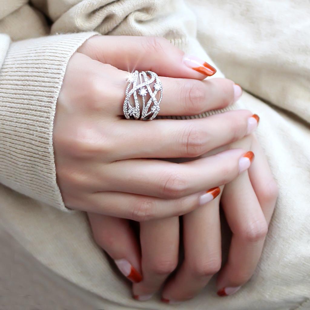 MA3W1463 - Rhodium Brass Ring with AAA Grade CZ  in Clear