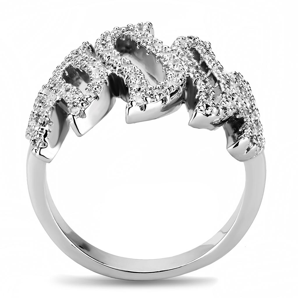 MA3W1467 - Rhodium Brass Ring with AAA Grade CZ  in Clear