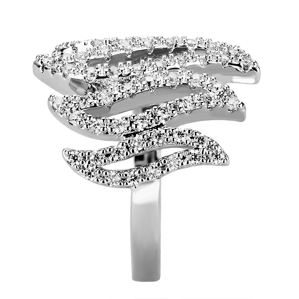 MA3W1467 - Rhodium Brass Ring with AAA Grade CZ  in Clear