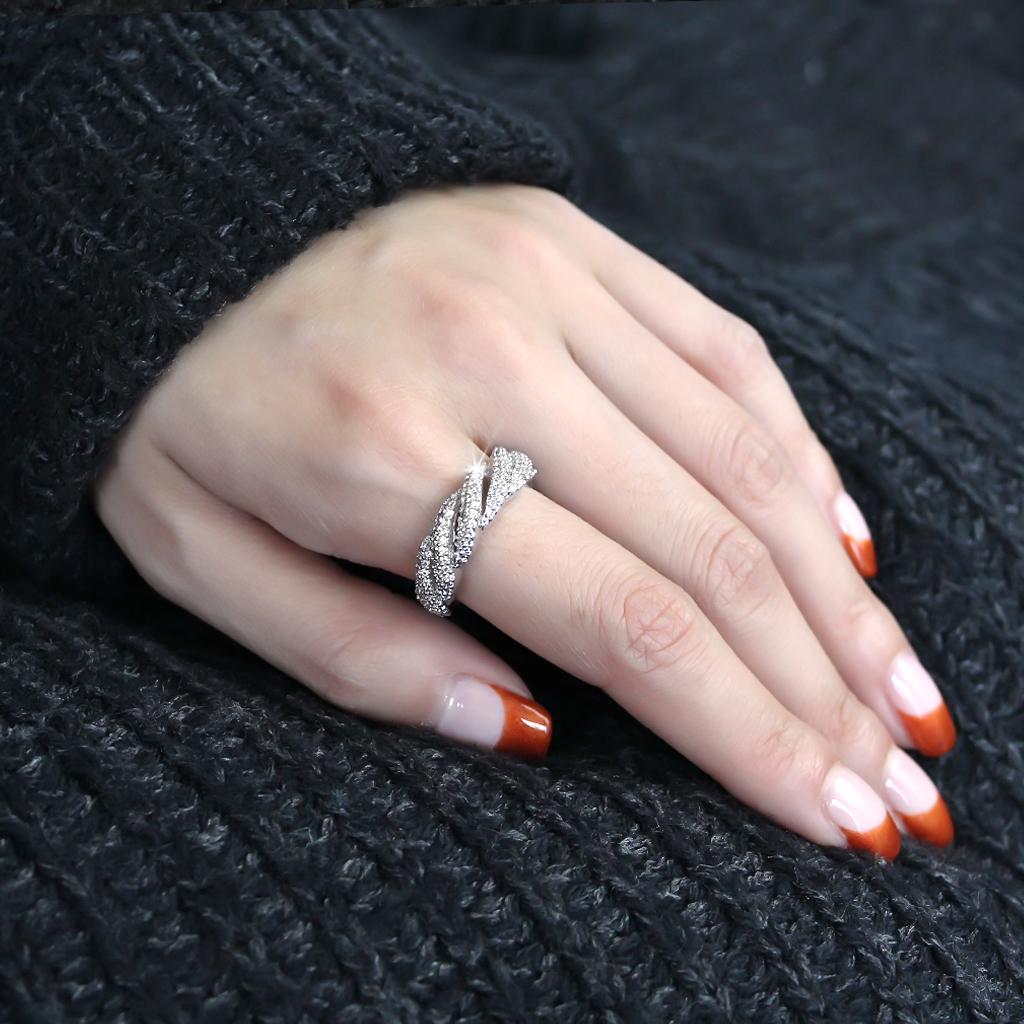 MA3W1468 - Rhodium Brass Ring with AAA Grade CZ  in Clear