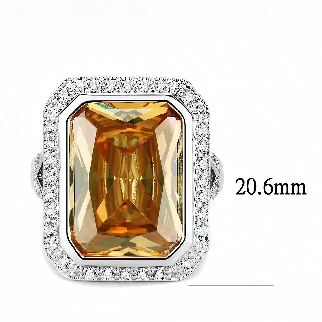 MA3W1471 - Rhodium Brass Ring with AAA Grade CZ  in Champagne