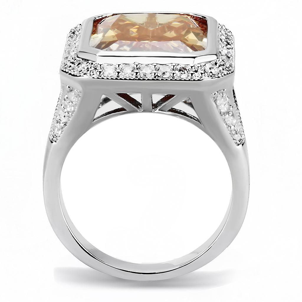 MA3W1471 - Rhodium Brass Ring with AAA Grade CZ  in Champagne