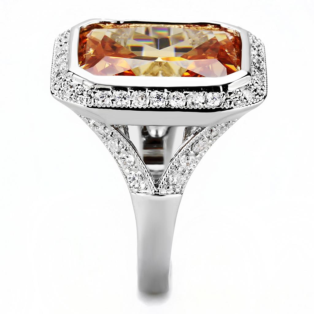 MA3W1471 - Rhodium Brass Ring with AAA Grade CZ  in Champagne