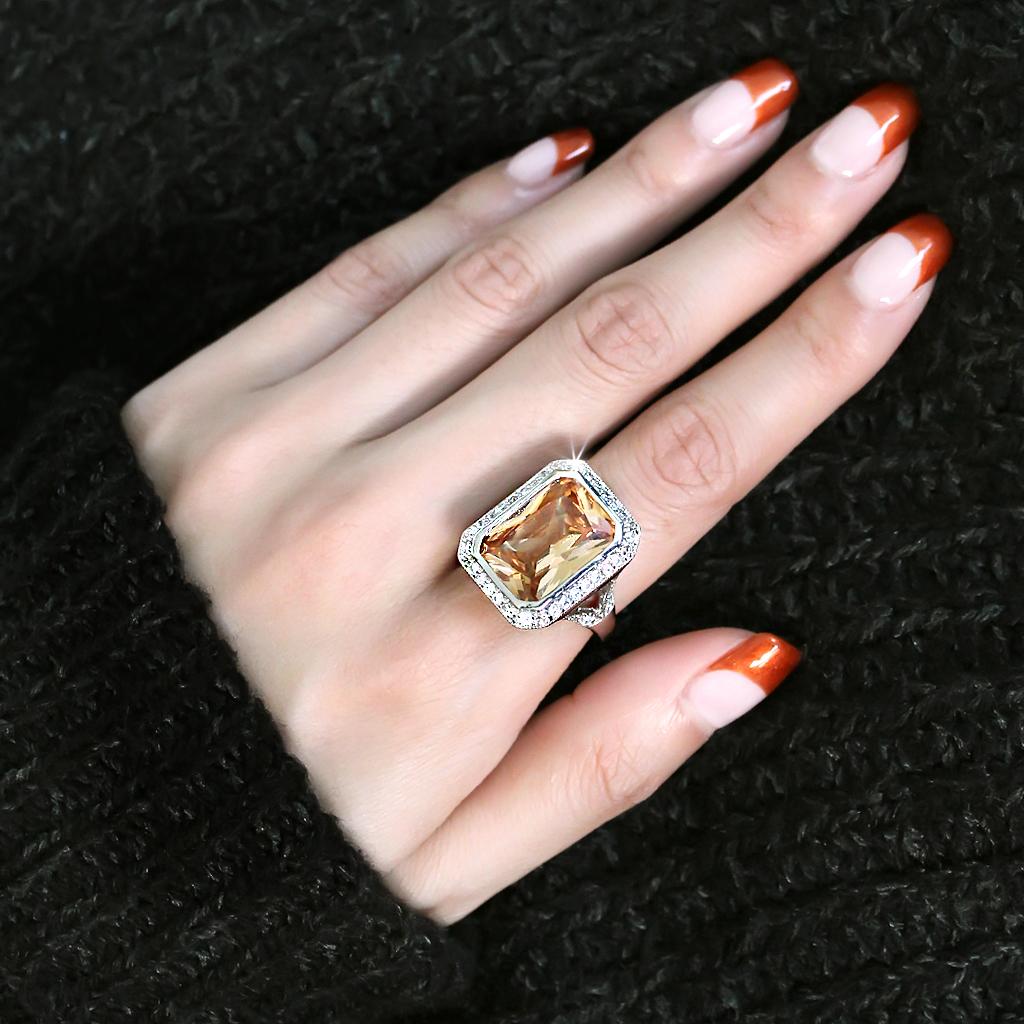 MA3W1471 - Rhodium Brass Ring with AAA Grade CZ  in Champagne