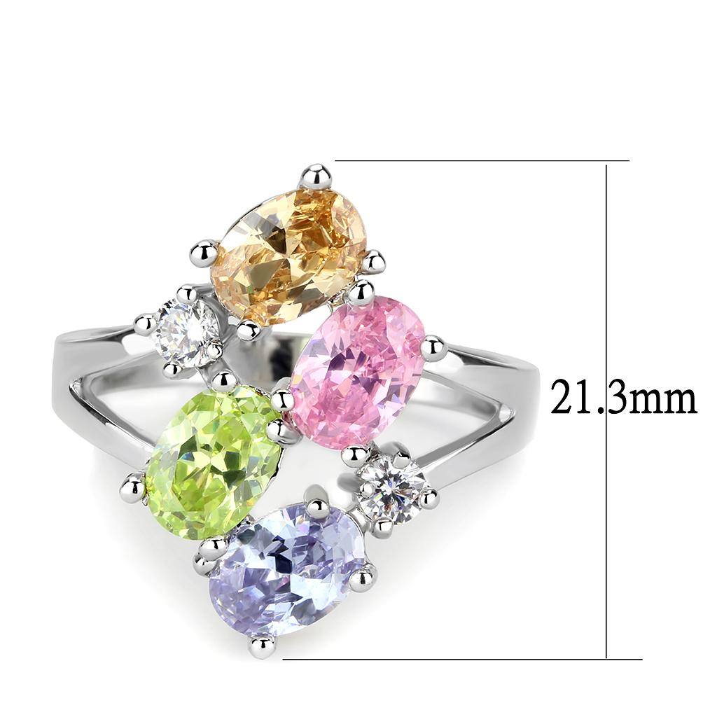 MAJean Cocktail Ring - Rhodium Brass, AAA CZ , Multi Color - 3W1474