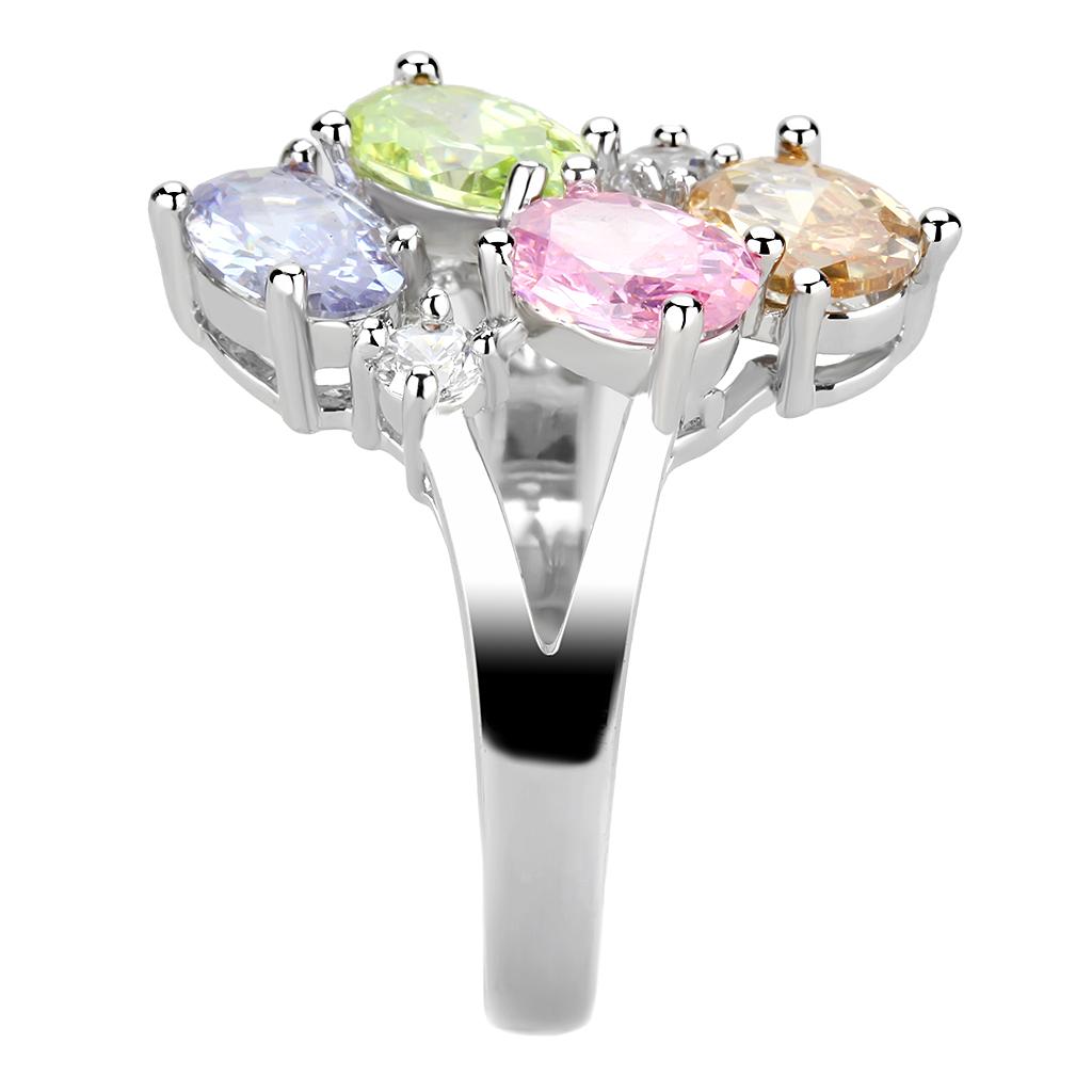 MAJean Cocktail Ring - Rhodium Brass, AAA CZ , Multi Color - 3W1474