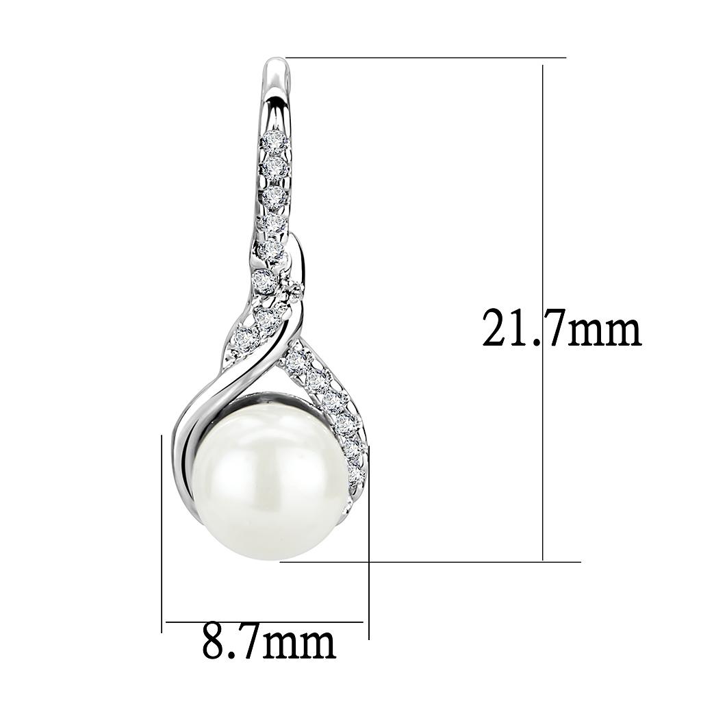 MA3W1478 - Rhodium Brass Earrings with Synthetic Pearl in White