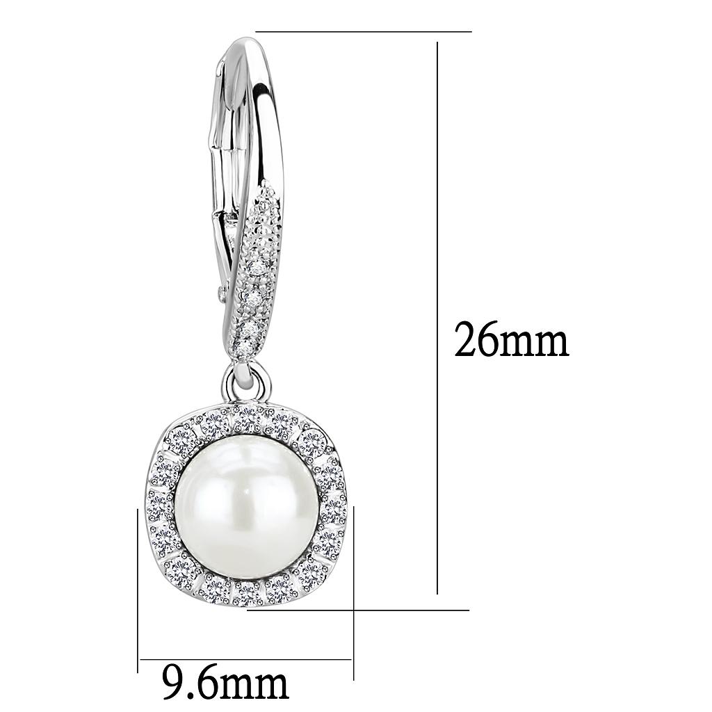 MA3W1479 - Rhodium Brass Earrings with Synthetic Pearl in White