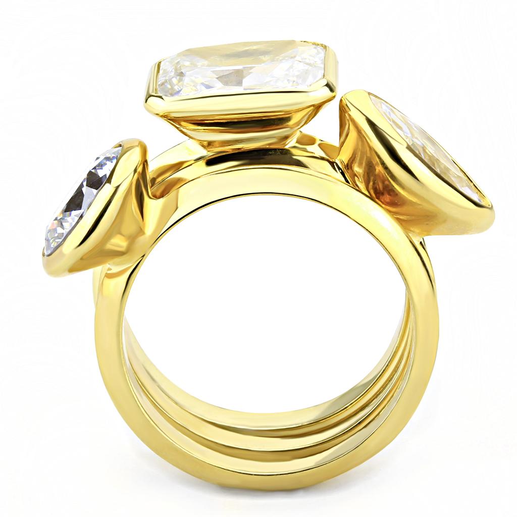 MA3W1482 - Gold Brass Ring with AAA Grade CZ  in Clear