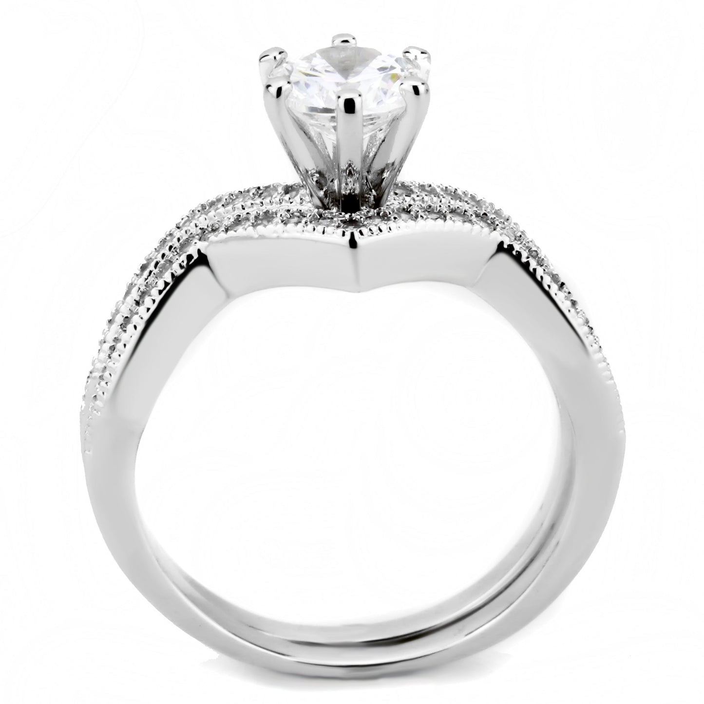 MA3W1505 - Rhodium Brass Ring with AAA Grade CZ  in Clear