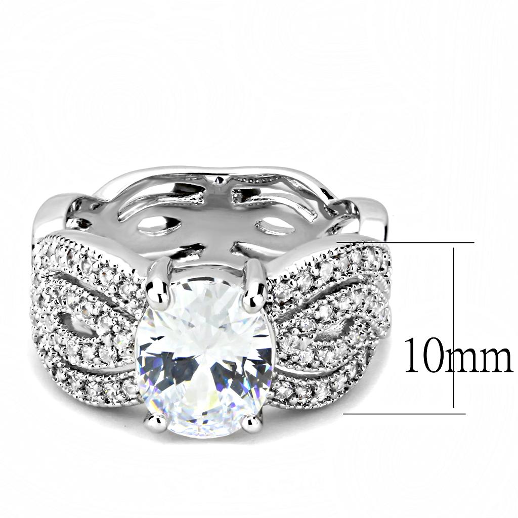 MA3W1517 - Rhodium Brass Ring with AAA Grade CZ  in Clear