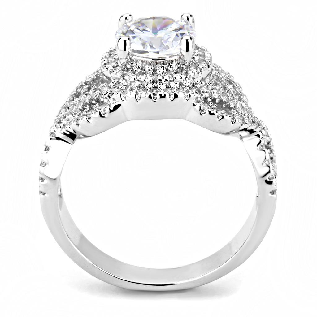 MA3W1519 - Rhodium Brass Ring with AAA Grade CZ  in Clear