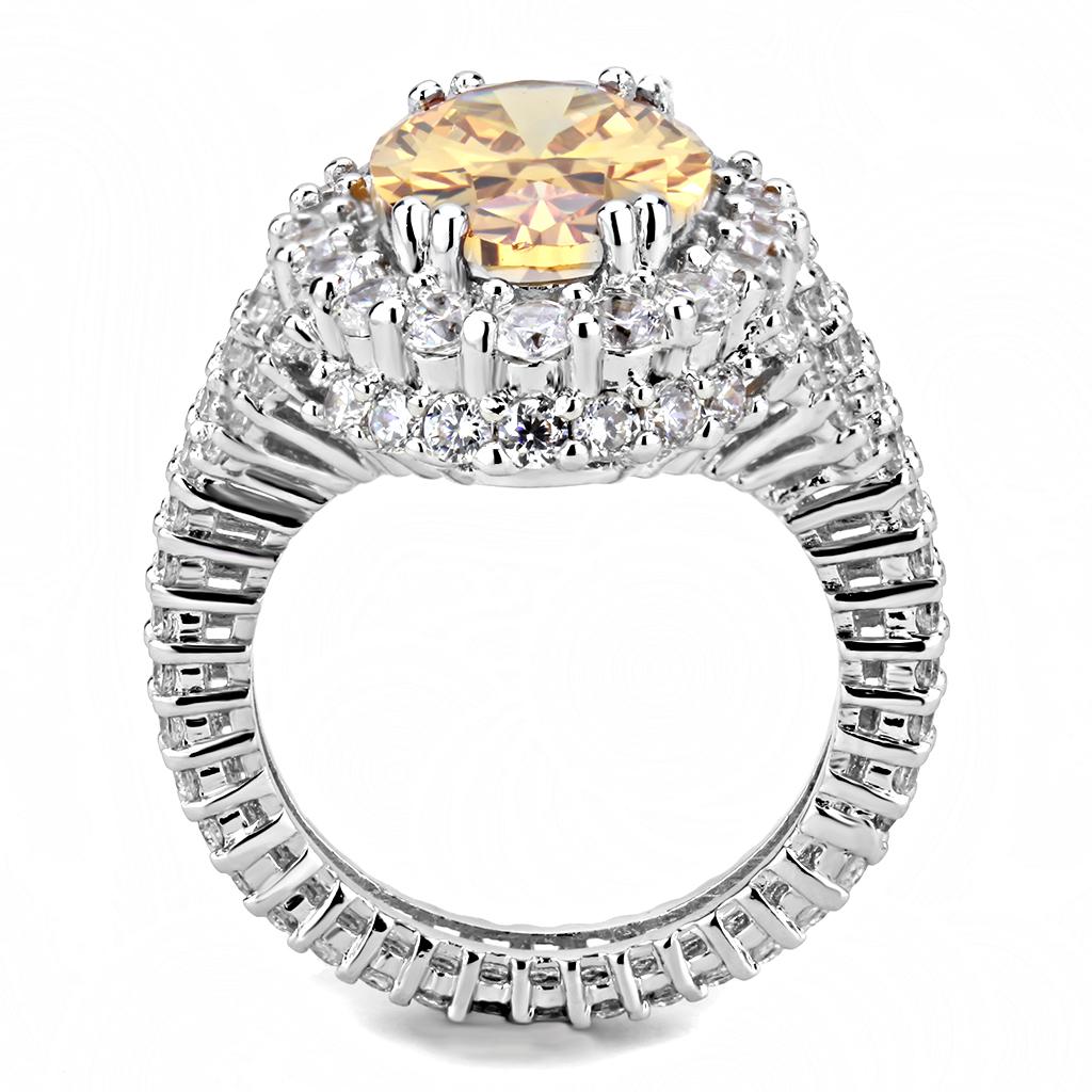 MA3W1523 - Rhodium Brass Ring with AAA Grade CZ  in Champagne