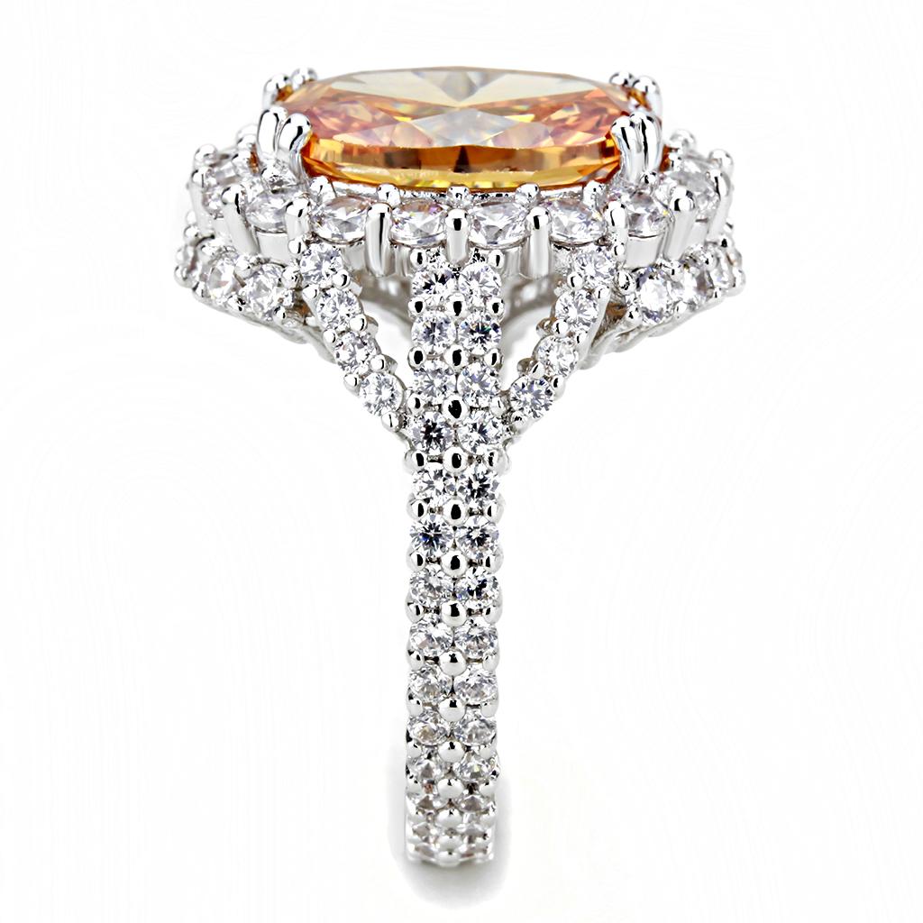 MA3W1523 - Rhodium Brass Ring with AAA Grade CZ  in Champagne