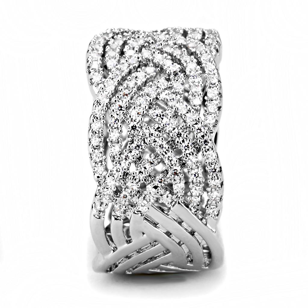 MA3W1524 - Rhodium Brass Ring with AAA Grade CZ  in Clear