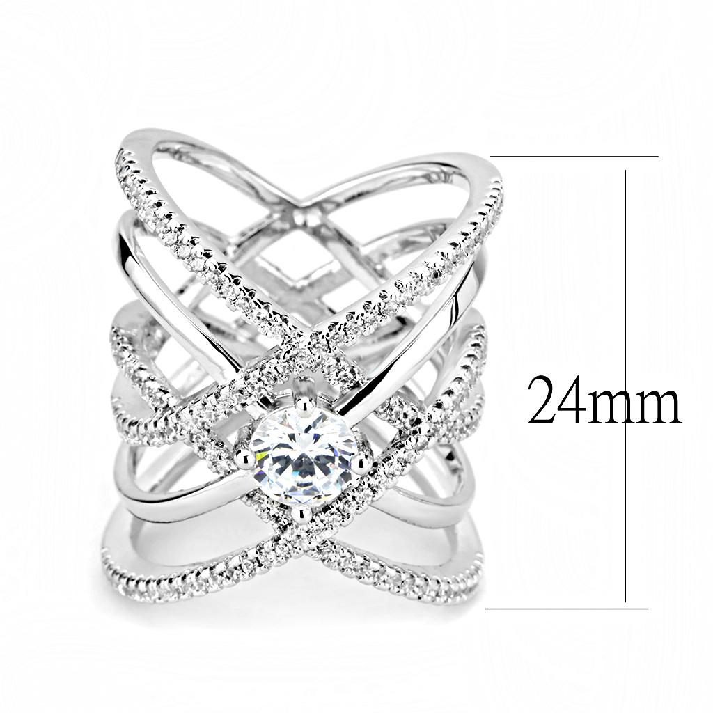 MA3W1528 - Rhodium Brass Ring with AAA Grade CZ  in Clear