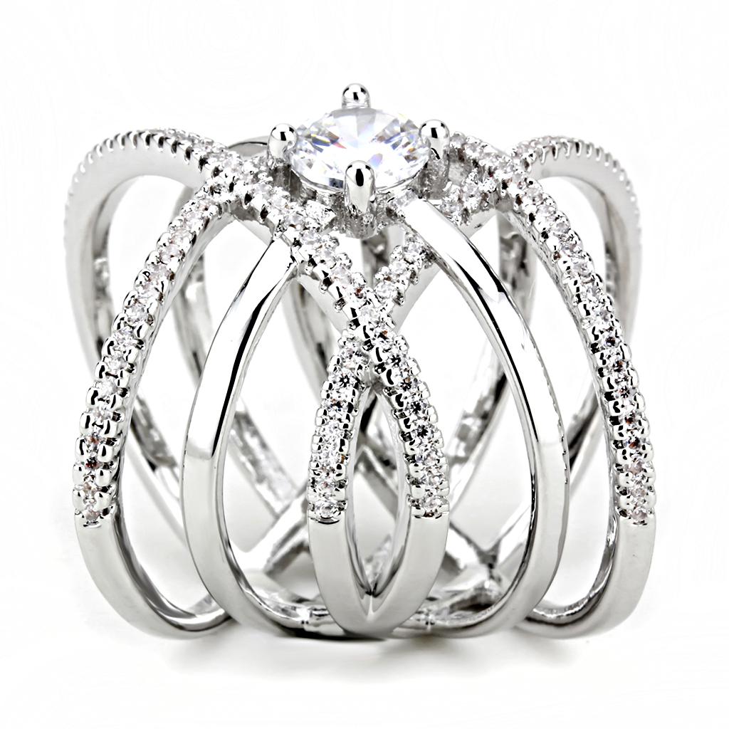 MA3W1528 - Rhodium Brass Ring with AAA Grade CZ  in Clear