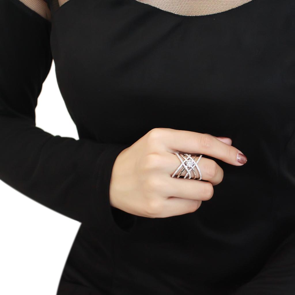 MA3W1528 - Rhodium Brass Ring with AAA Grade CZ  in Clear
