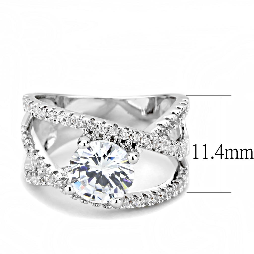 MA3W1529 - Rhodium Brass Ring with AAA Grade CZ  in Clear
