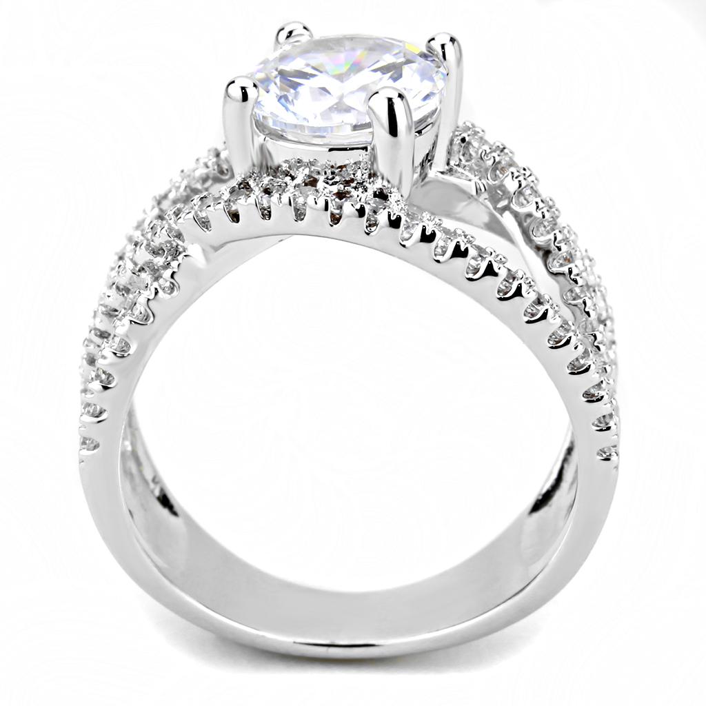 MA3W1529 - Rhodium Brass Ring with AAA Grade CZ  in Clear