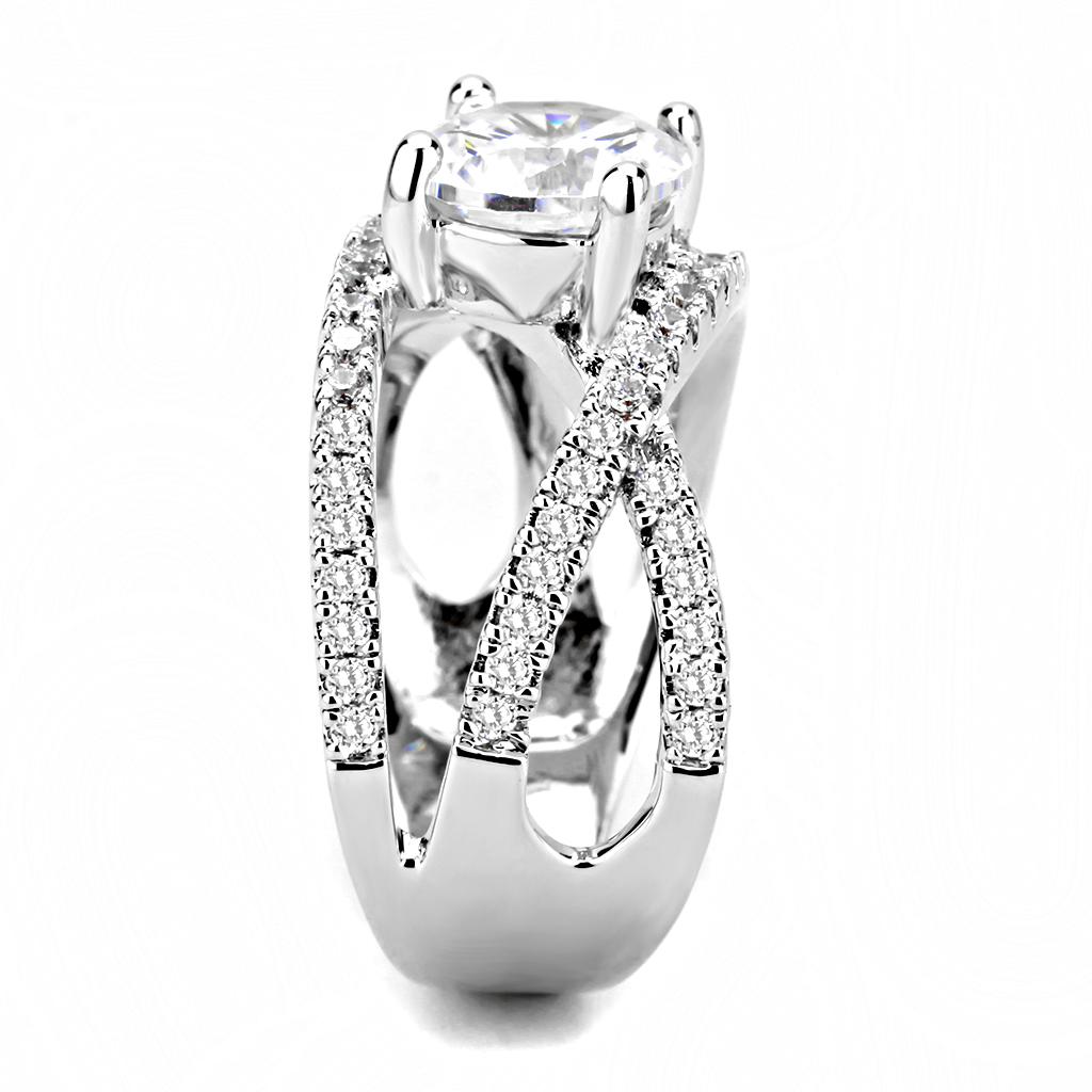 MA3W1529 - Rhodium Brass Ring with AAA Grade CZ  in Clear