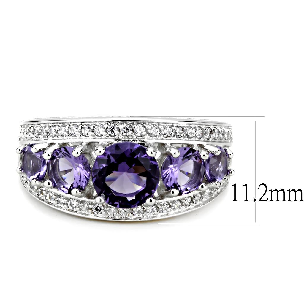MA3W1530 - Rhodium Brass Ring with Synthetic  in Amethyst