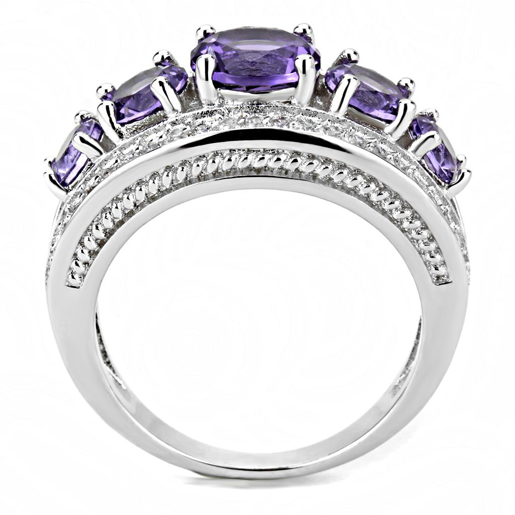 MA3W1530 - Rhodium Brass Ring with Synthetic  in Amethyst