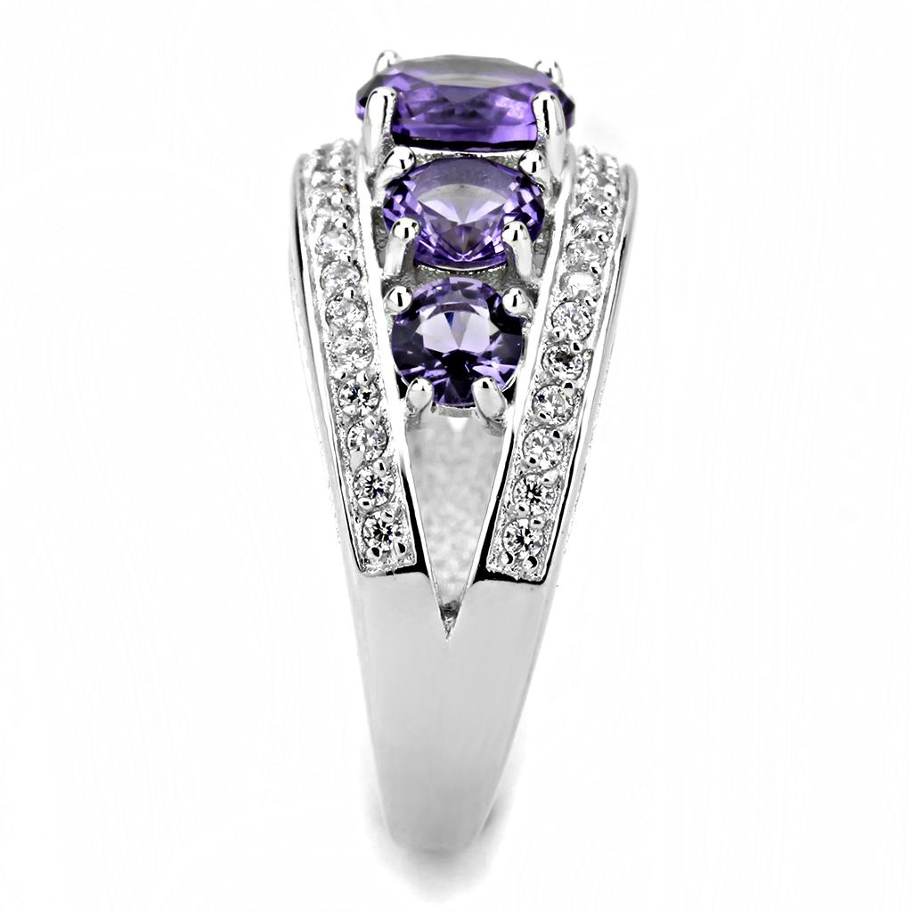 MA3W1530 - Rhodium Brass Ring with Synthetic  in Amethyst