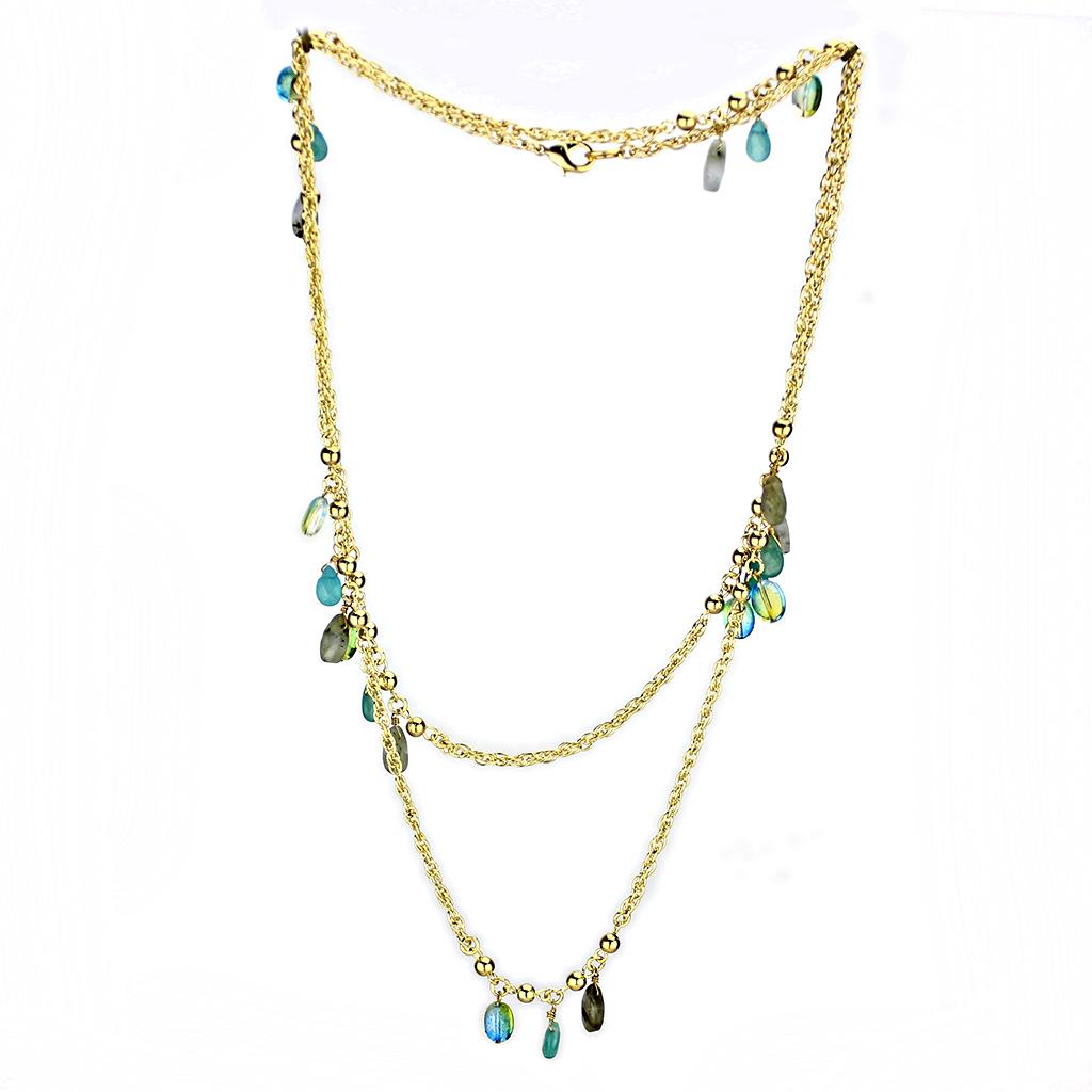 MA3W1537 - Gold Brass Necklace with Synthetic Jade in Emerald