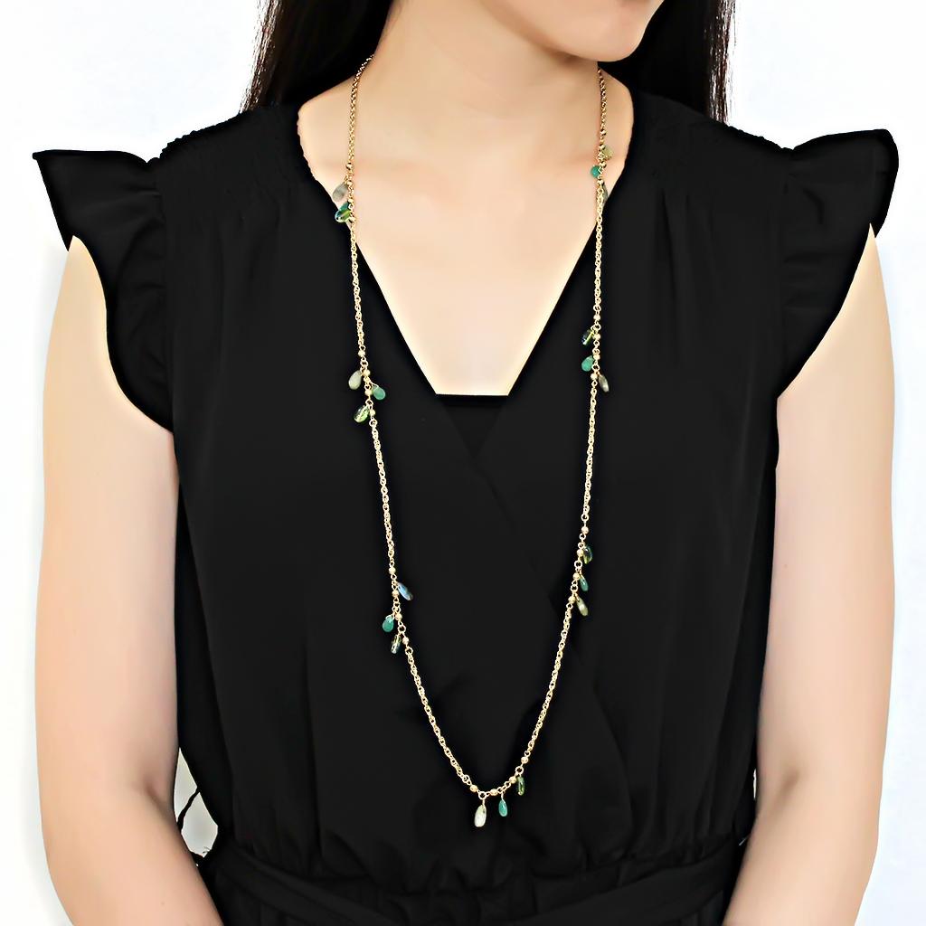 MA3W1537 - Gold Brass Necklace with Synthetic Jade in Emerald