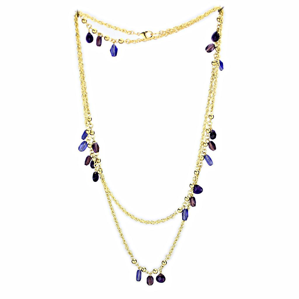 MA3W1538 - Gold Brass Necklace with Semi-Precious Amethyst Crystal in Amethyst