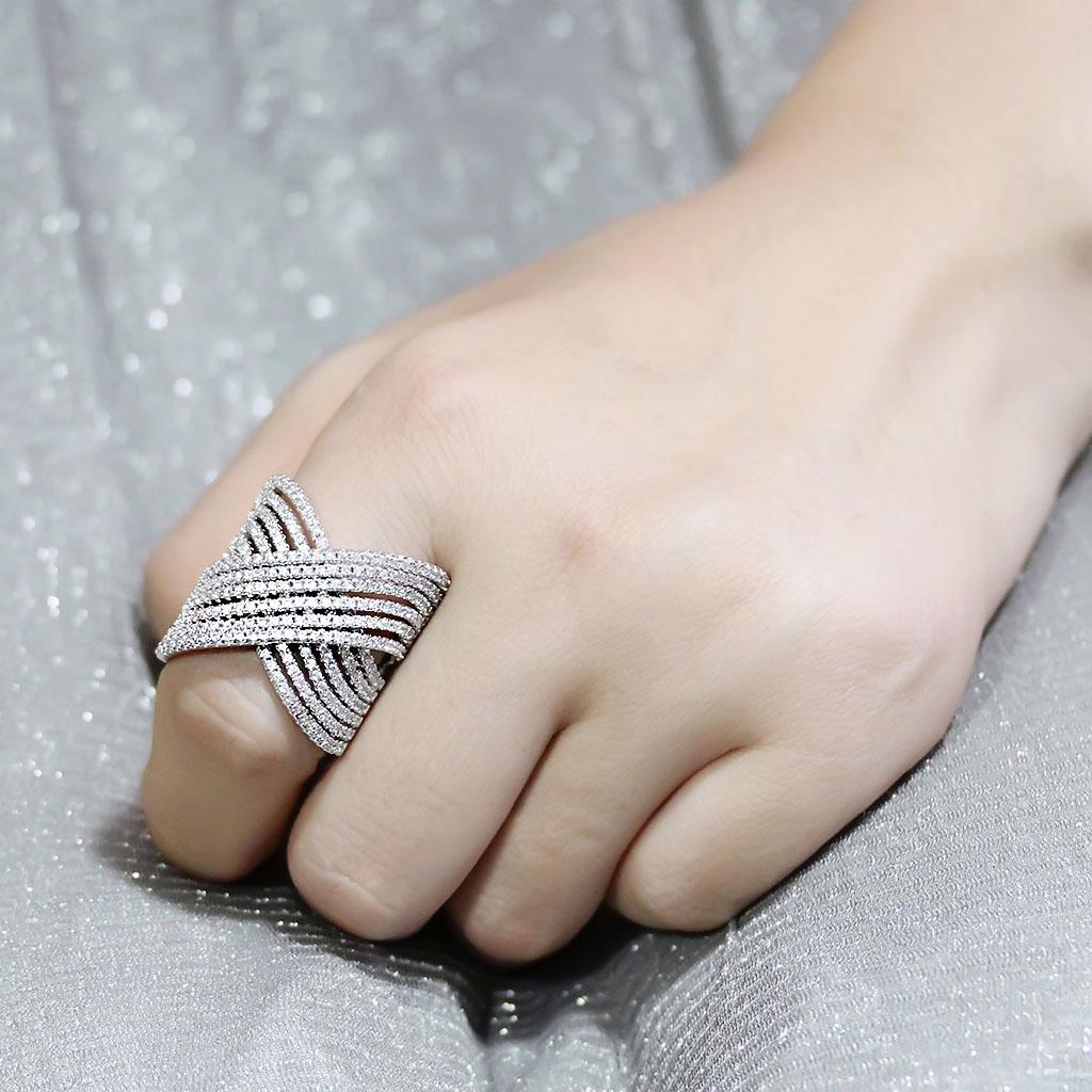 MA3W1539 - Rhodium Brass Ring with AAA Grade CZ  in Clear