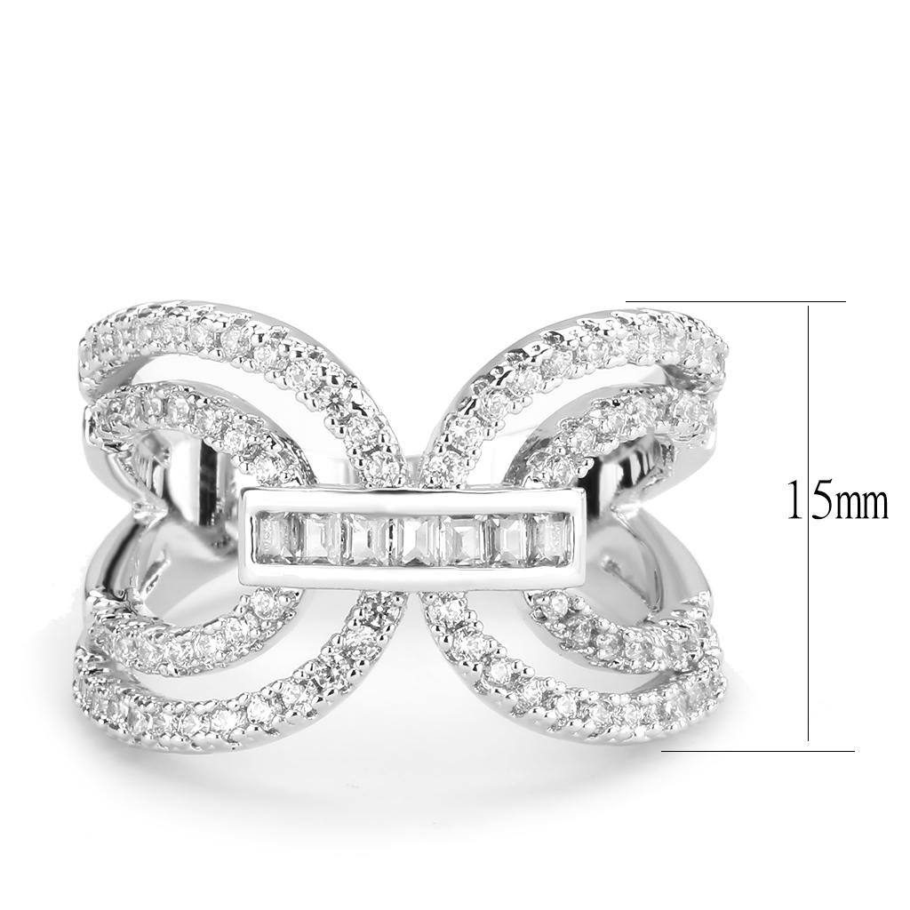 MA3W1541 - Rhodium Brass Ring with AAA Grade CZ  in Clear