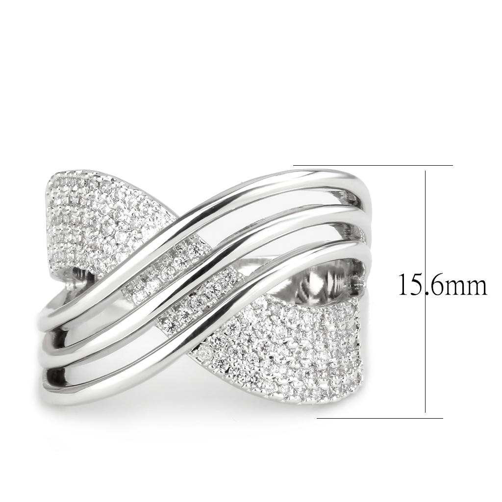 MA3W1542 - Rhodium Brass Ring with AAA Grade CZ  in Clear
