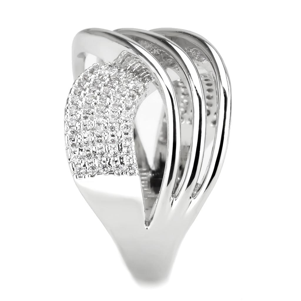 MA3W1542 - Rhodium Brass Ring with AAA Grade CZ  in Clear