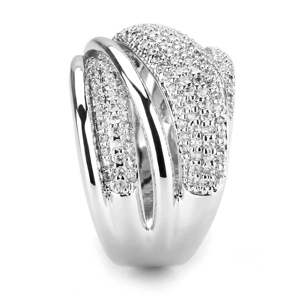 MA3W1544 - Rhodium Brass Ring with AAA Grade CZ  in Clear