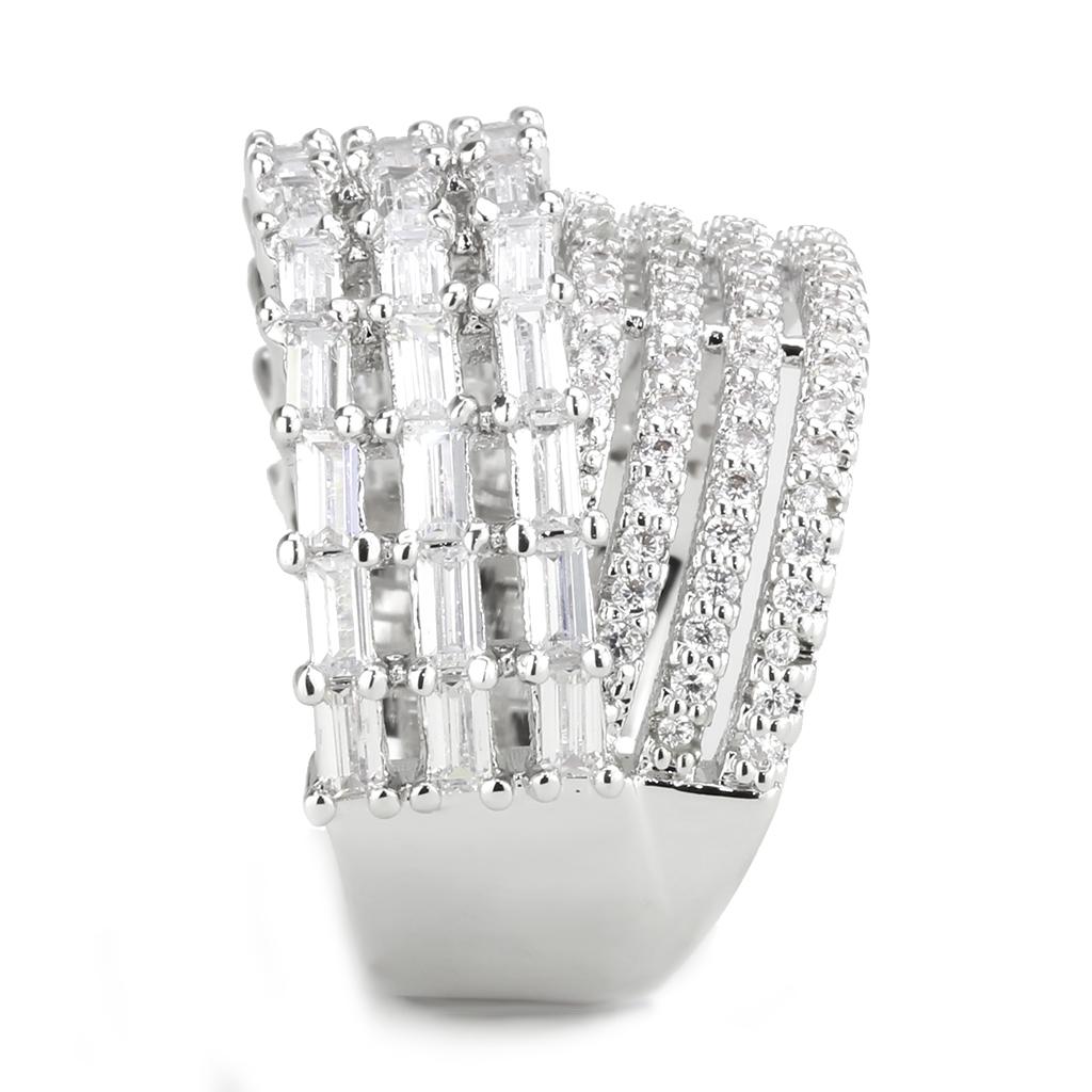 MA3W1545 - Rhodium Brass Ring with AAA Grade CZ  in Clear
